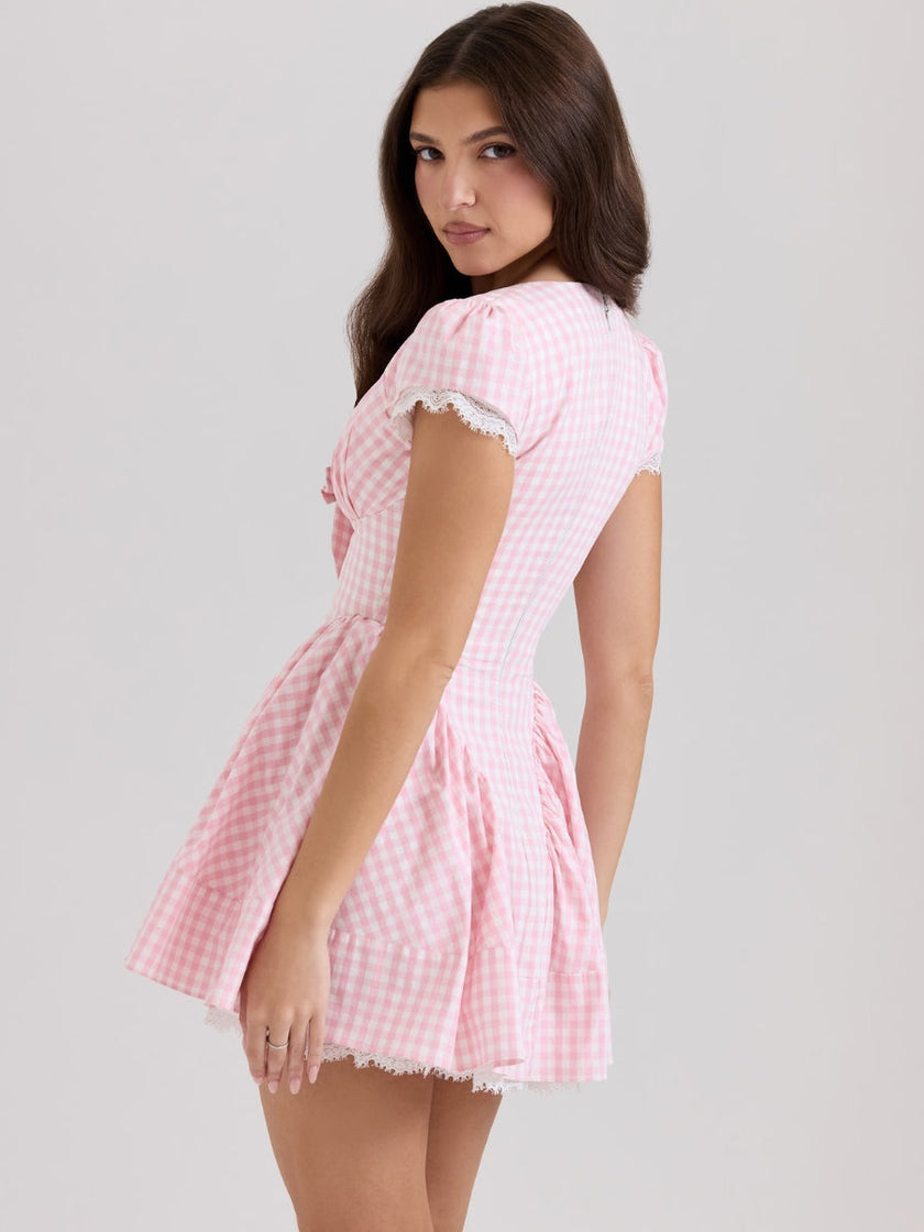 FJØRNA Coquette Gingham Women's Mini Dress featuring a stylish gingham pattern, perfect for party and day wear.