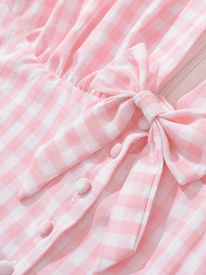FJØRNA Coquette Gingham women's mini dress with a fitted bodice and flared skirt, perfect for party and daytime wear.
