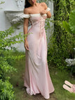 FJØRNA Coquette Princess satin maxi dress featuring a flowing design and elegant style, perfect for formal occasions.