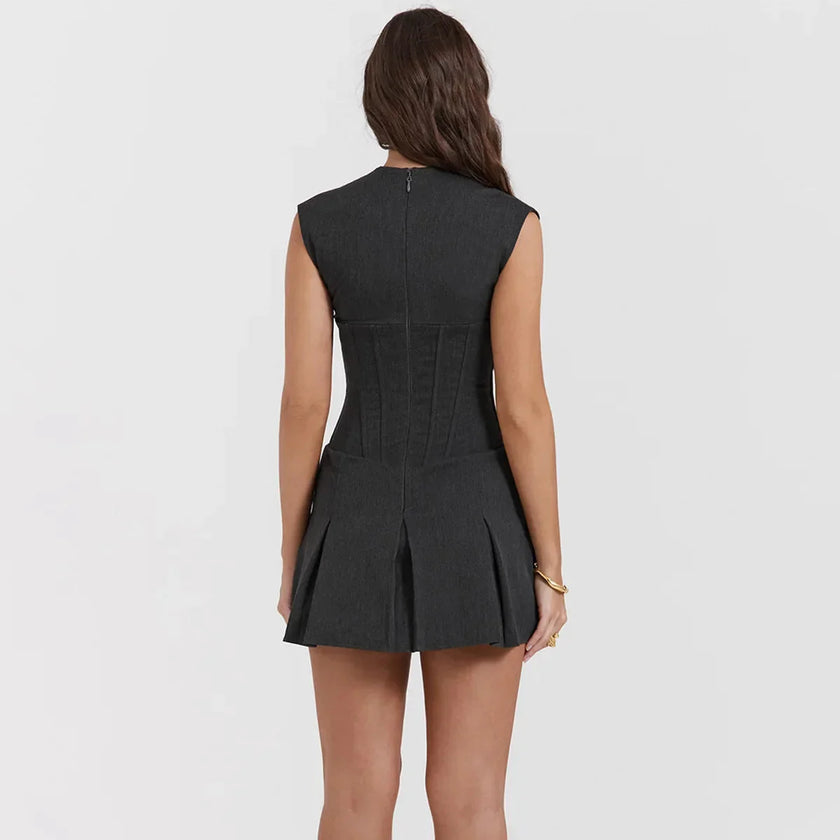 FJØRNA women's corset mini dress for party and cocktail events, featuring a fitted bodice and stylish design.