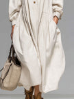 FJØRNA cotton button-front midi dress for women, showcasing the stylish dress with front buttons and a relaxed fit.