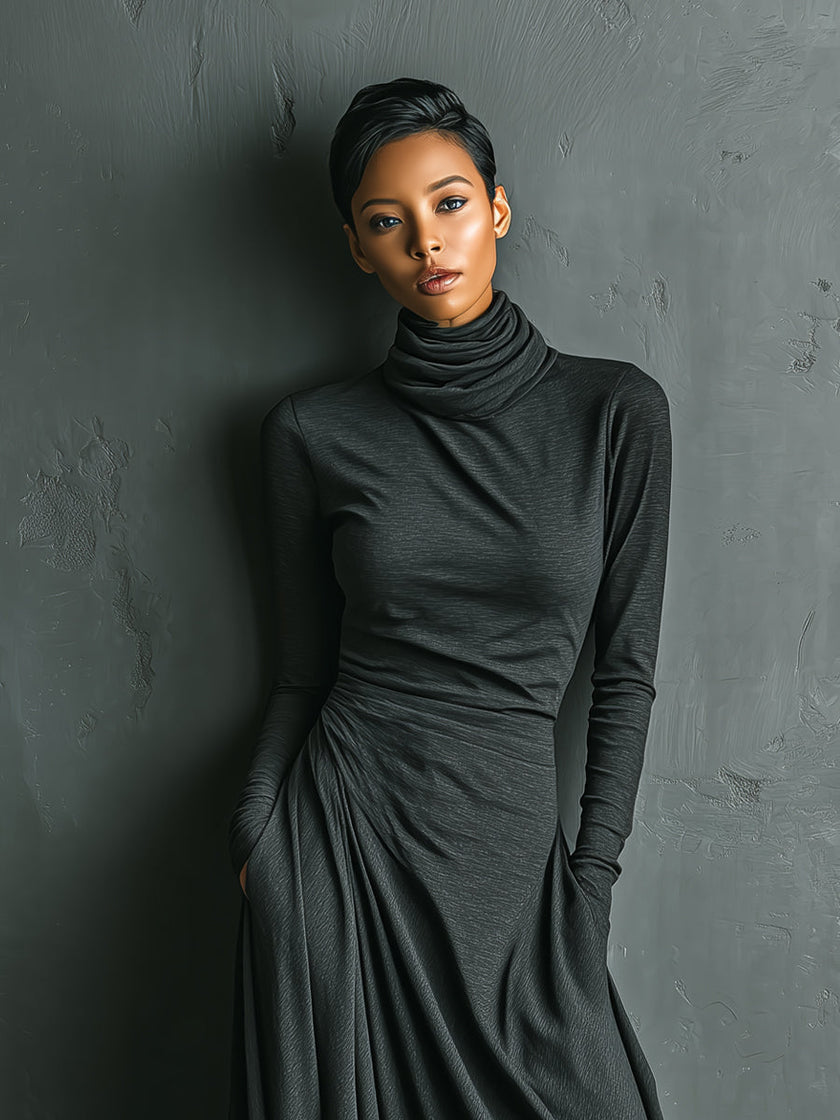 Cotton Turtleneck Maxi Dress | Evening Dress
