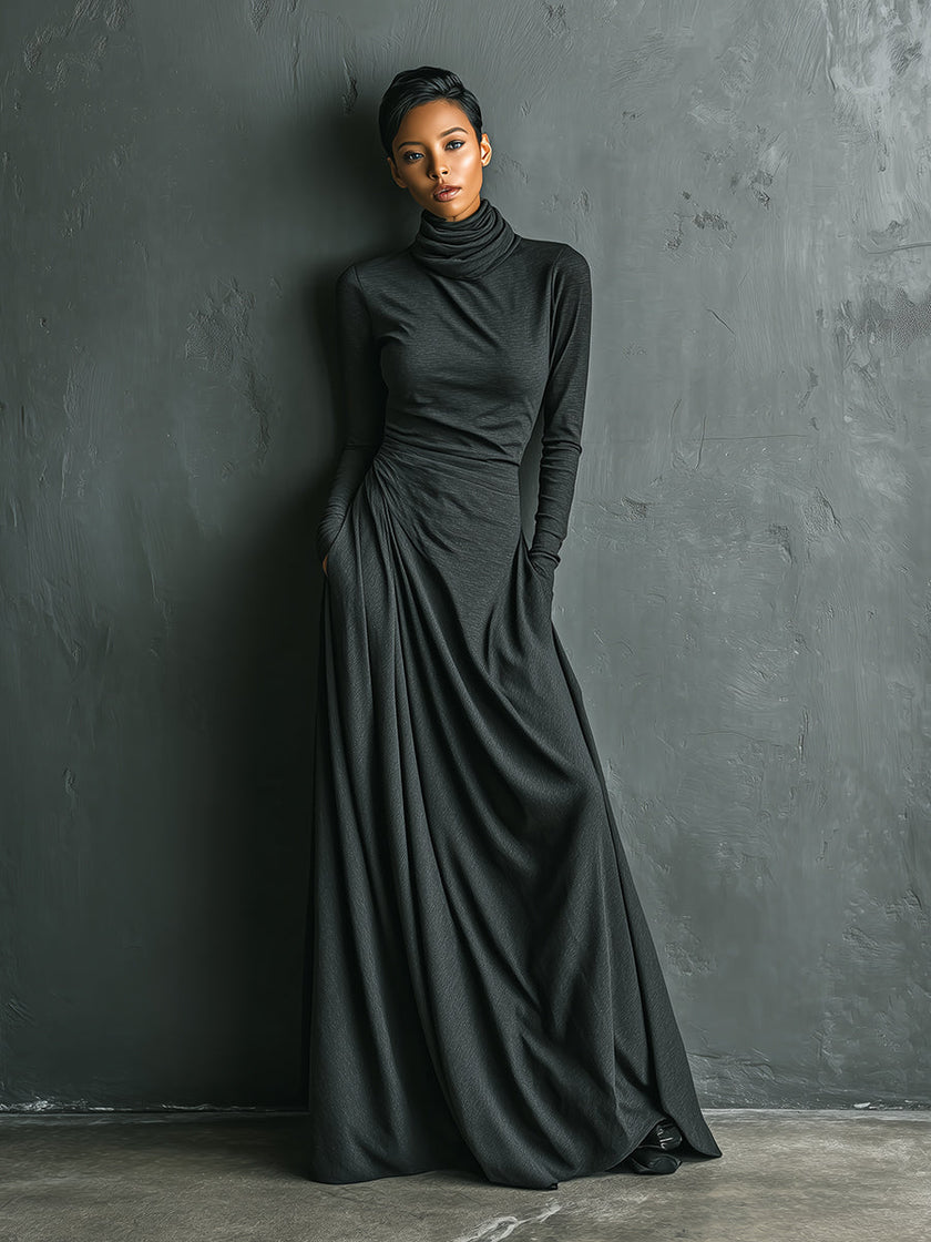 Cotton Turtleneck Maxi Dress | Evening Dress