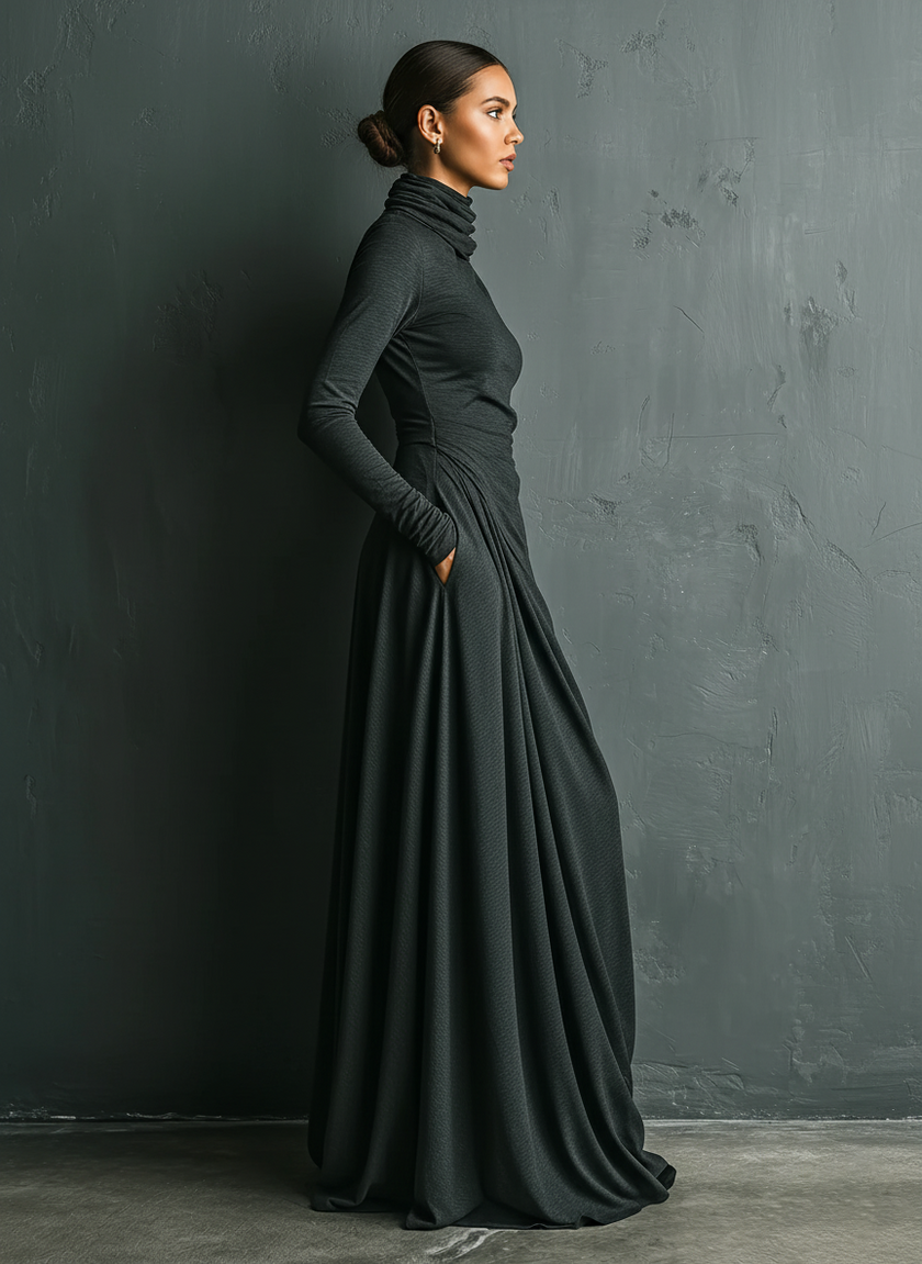 Cotton Turtleneck Maxi Dress | Evening Dress