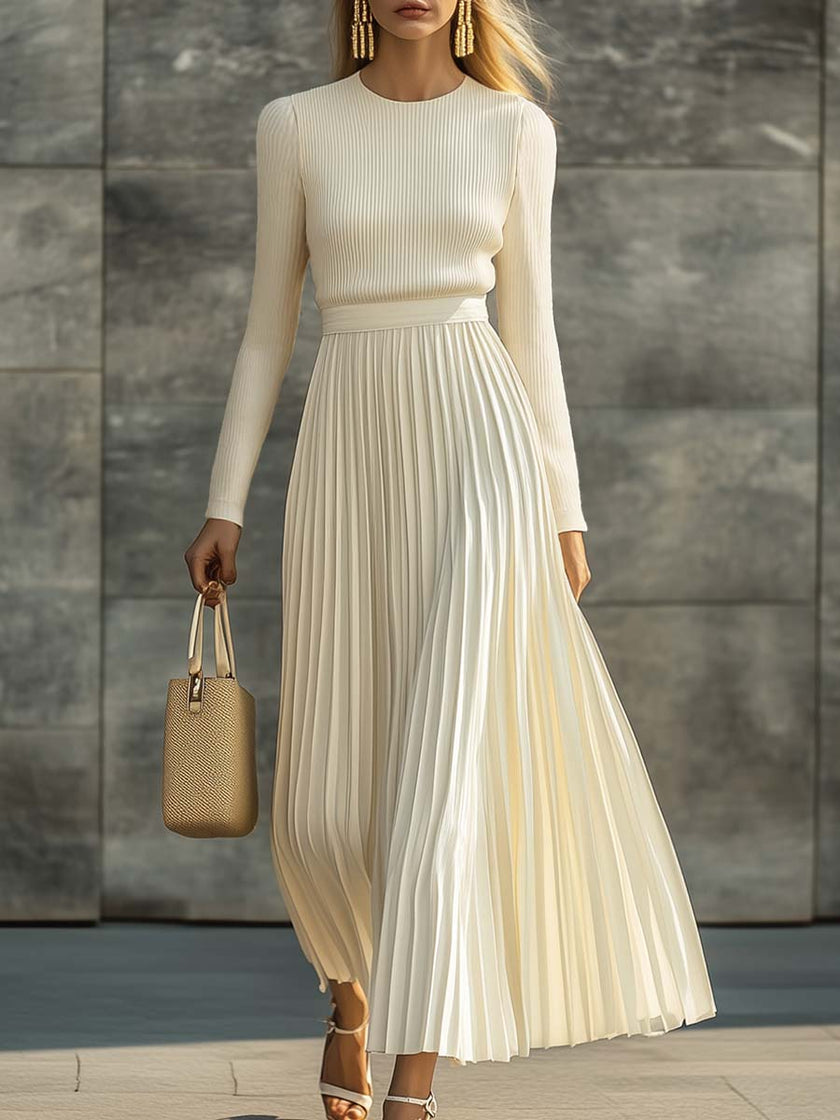 Cream Satin Pleated Maxi Dress | Casual Dress