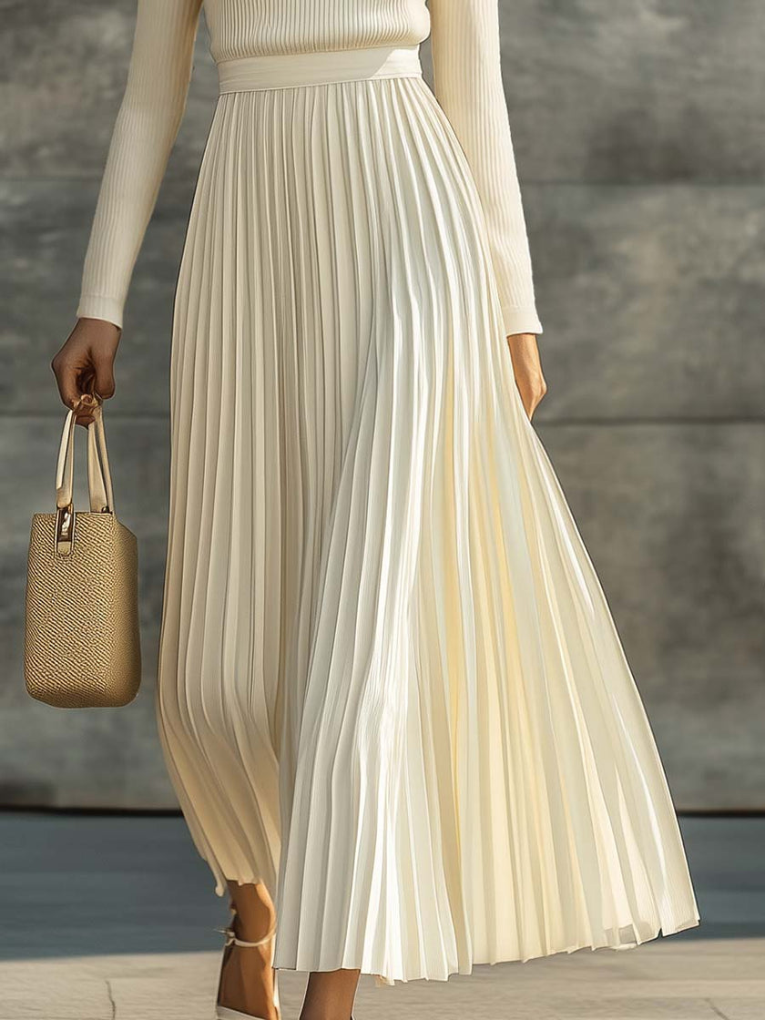 Cream Satin Pleated Maxi Dress | Casual Dress