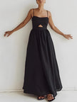 FJØRNA women's cut-out slit maxi dress, sleeveless summer dress with elegant slit detail for special occasions and warm weather.