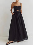 FJØRNA women's cut-out slit maxi dress, elegant summer dress with side slits, perfect for special occasions and warm weather.