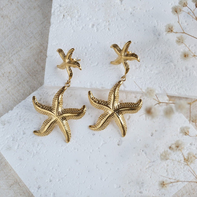 Maya | Gold Starfish Drop Earrings