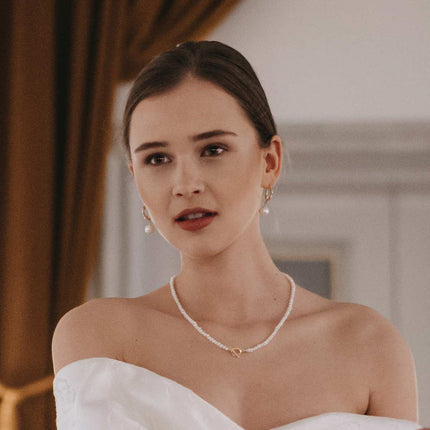 HELGJA Bridal Jewelry | Pearl Necklace Featuring a Gold-Plated Clasp