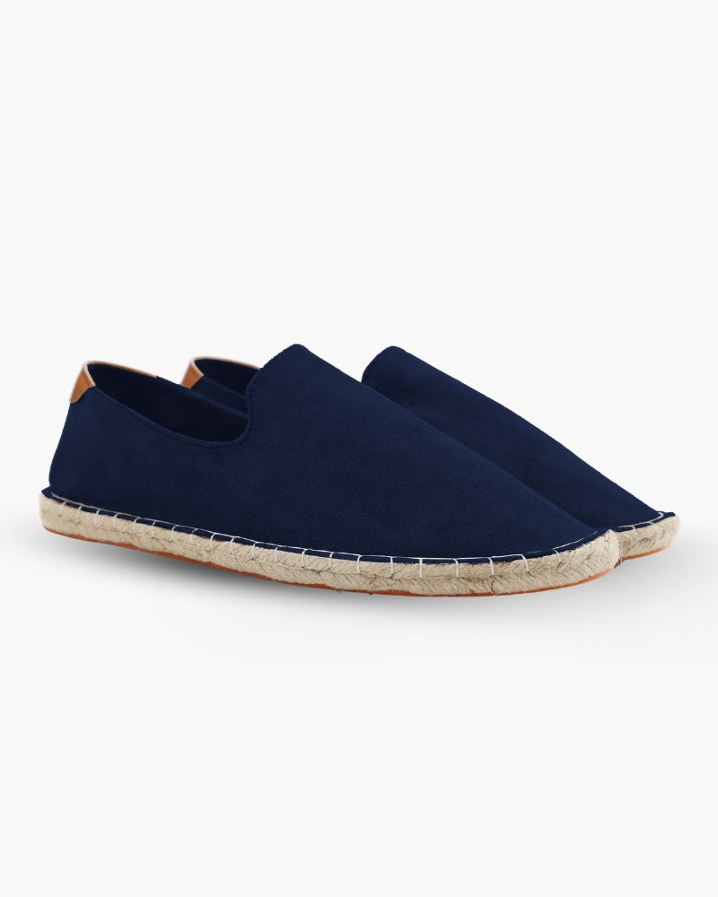 Men's cotton espadrilles by FJØRNA with jute wrapped sole, showcasing casual footwear with breathable fabric and natural jute detailing.