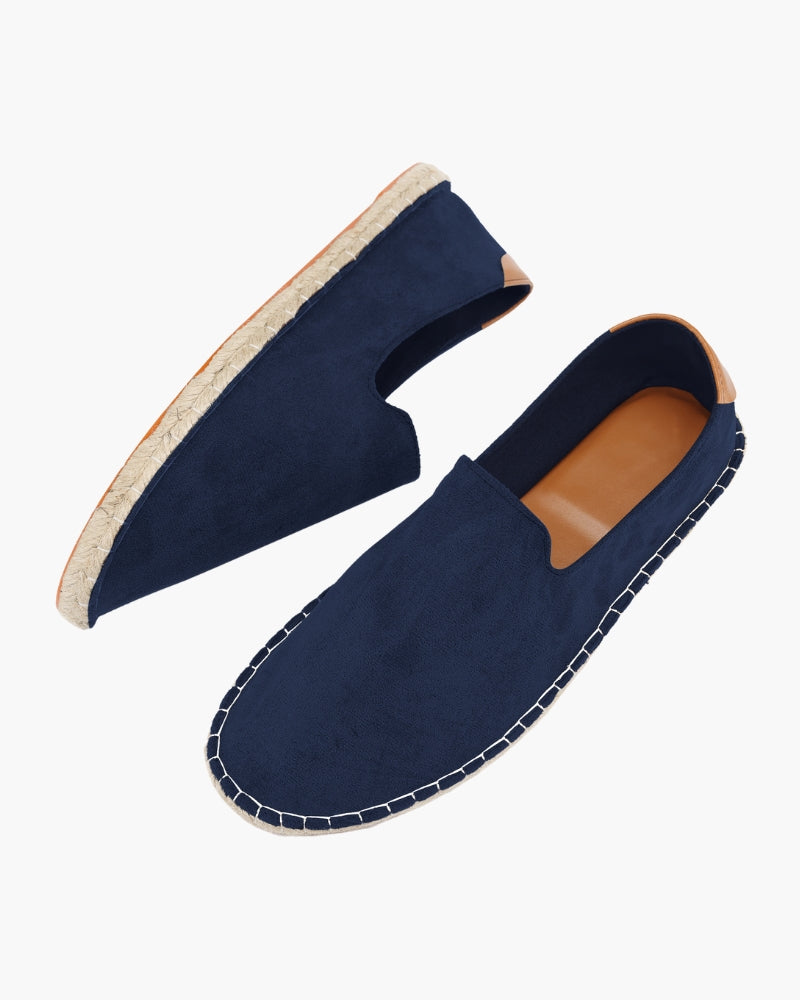 Men's cotton espadrilles by FJØRNA with jute-wrapped sole, featuring a comfortable slip-on design and woven jute details.