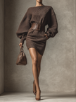 Dark Brown Knit Mini Dress For Women