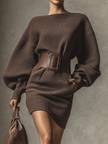 Dark Brown Knit Mini Dress For Women
