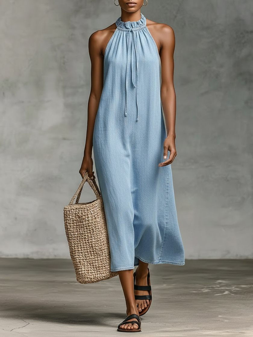 Denim Sleeveless Midi Dress For Women