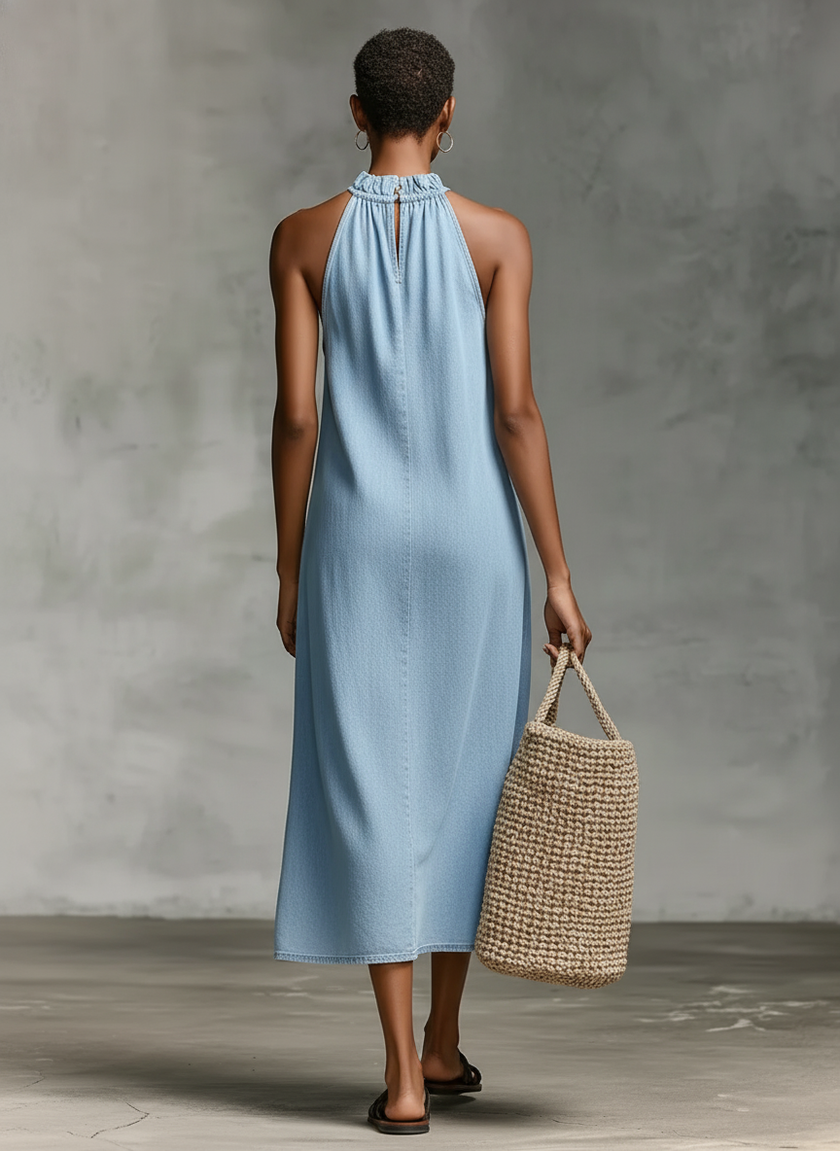 Denim Sleeveless Midi Dress For Women