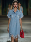 Denim Tassel Mini Dress | Casual Dress