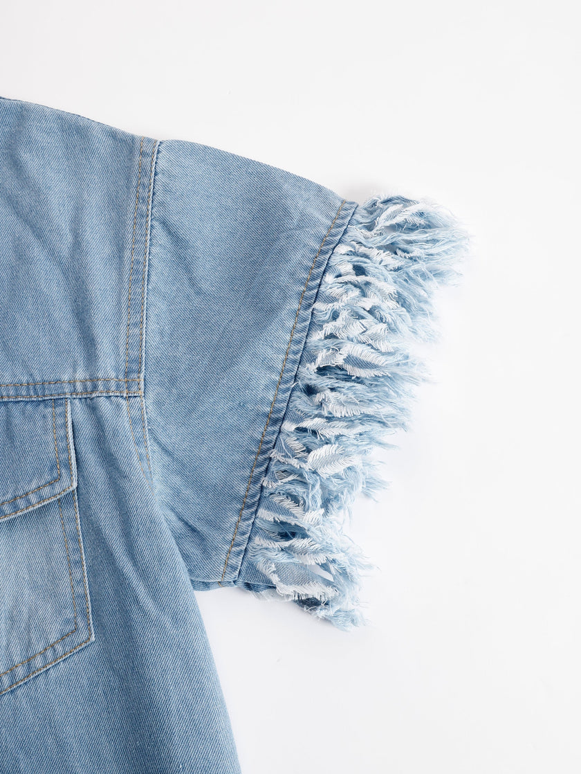 Denim Tassel Mini Dress | Casual Dress