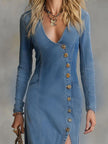 Denim V-Neck Maxi Dress Single For Women