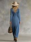 Denim V-Neck Maxi Dress Single For Women