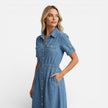 FJØRNA women's denim shirt dress with midi length, button front, casual style, and comfortable fit.