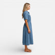 FJØRNA women's denim shirt dress, midi length with button front, casual and comfortable for everyday wear
