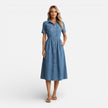 FJØRNA women's denim shirt dress, midi length with button front and casual, comfortable fit, suitable for everyday wear