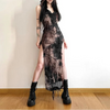 FJØRNA distressed sheer maxi dress featuring a flowing, semi-transparent fabric with a relaxed, bohemian style.