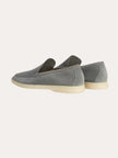 Men's grey suede loafers by FJØRNA, classic slip-on shoes with smooth texture and rounded toes, perfect for casual or formal wear.