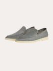 Men's grey suede loafers by FJØRNA, classic men's shoes with smooth suede finish and stylish design.