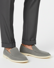 Men's FJØRNA grey suede loafers, classic slip-on shoes with smooth finish and stylish design, suitable for casual and formal wear.