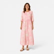 Lightweight women's summer floral midi dress by FJØRNA with bohemian-inspired floral print and flowing silhouette.