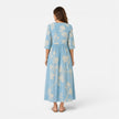 Lightweight women's summer floral midi dress by FJØRNA featuring a bohemian design and flowing fabric.