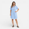 FJØRNA women's linen shirt dress with pockets, casual summer dress in light, breathable fabric, styled for warm weather.
