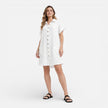 FJØRNA women's linen shirt dress with pockets, casual summer dress in light linen fabric, featuring a relaxed fit and button front.