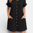 FJØRNA women's linen shirt dress with pockets, casual summer dress, featuring a relaxed fit and lightweight fabric.
