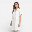 FJØRNA women's linen shirt dress with pockets, casual summer dress, featuring a relaxed fit and lightweight fabric.