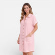 FJØRNA women's linen shirt dress with pockets, casual summer style, featuring a relaxed fit and lightweight fabric.