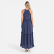 Lightweight women's tiered maxi dress by FJØRNA featuring a flowy design and halter neck, perfect for summer wear.
