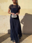 FJØRNA elegant mesh pleated wide-leg maxi dress for women, featuring a hip-hugging fit and stylish design.