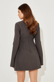 FJØRNA grey split sleeve mini dress with long structured sleeves and a fitted silhouette, stylish and perfect for casual wear.