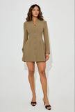 Women's khaki button-down mini dress by FJØRNA, featuring a structured fit and classic collar, perfect for casual or semi-formal wear.