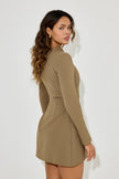 FJØRNA women's khaki button-down mini dress with a structured fit, sleeveless design, and classic collar for a chic look.