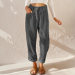Lightweight women's summer trousers by FJØRNA with elastic waist, breathable flowy fabric, perfect for casual warm-weather wear.