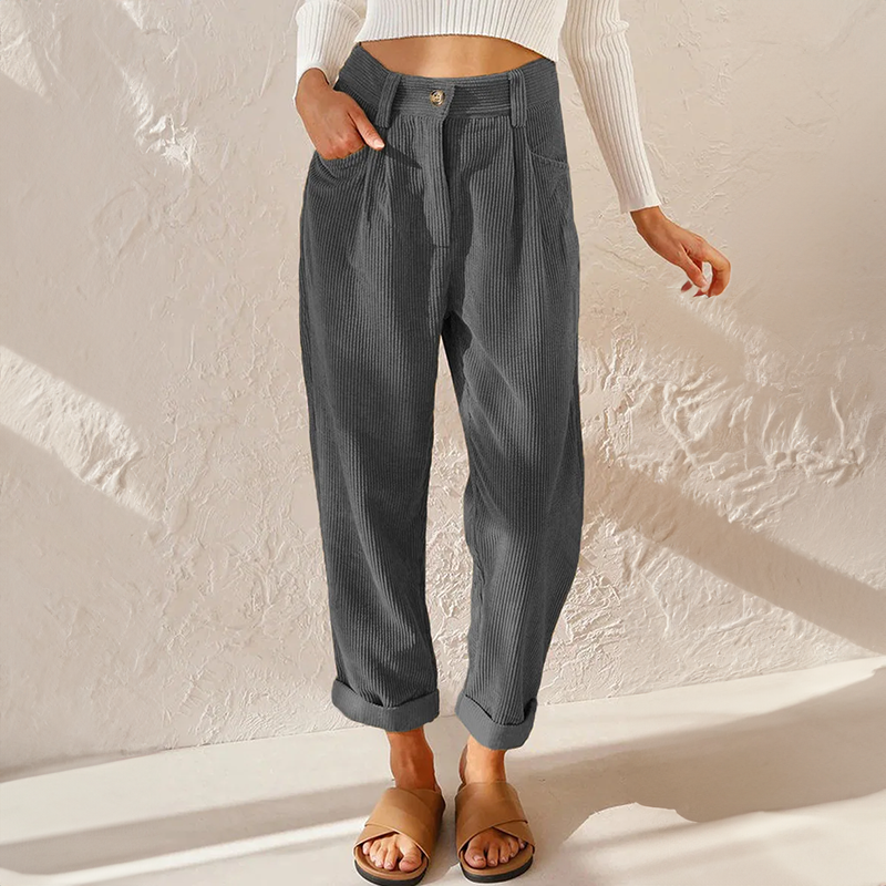 Lightweight women's summer trousers by FJØRNA with elastic waist, breathable flowy fabric, perfect for casual warm-weather wear.