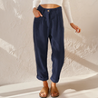 FJØRNA women's lightweight summer trousers with elastic waist, breathable flowy fabric, casual corduroy design.