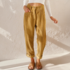 Women's lightweight summer trousers by FJØRNA with elastic waist, breathable flowy fabric, perfect for warm weather.