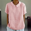 Light beige linen summer blouse for women with puff sleeves, stylish and airy top by FJØRNA, shown on a model.