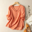 FJØRNA women's summer V-neck linen blouse with casual style, featuring lightweight breathable fabric and relaxed fit.
