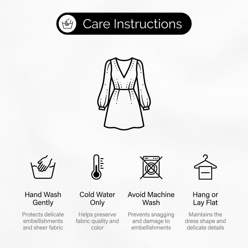 FJØRNA elegant mini dress for women with a V-neck wrap design and embellished details, perfect for stylish occasions.